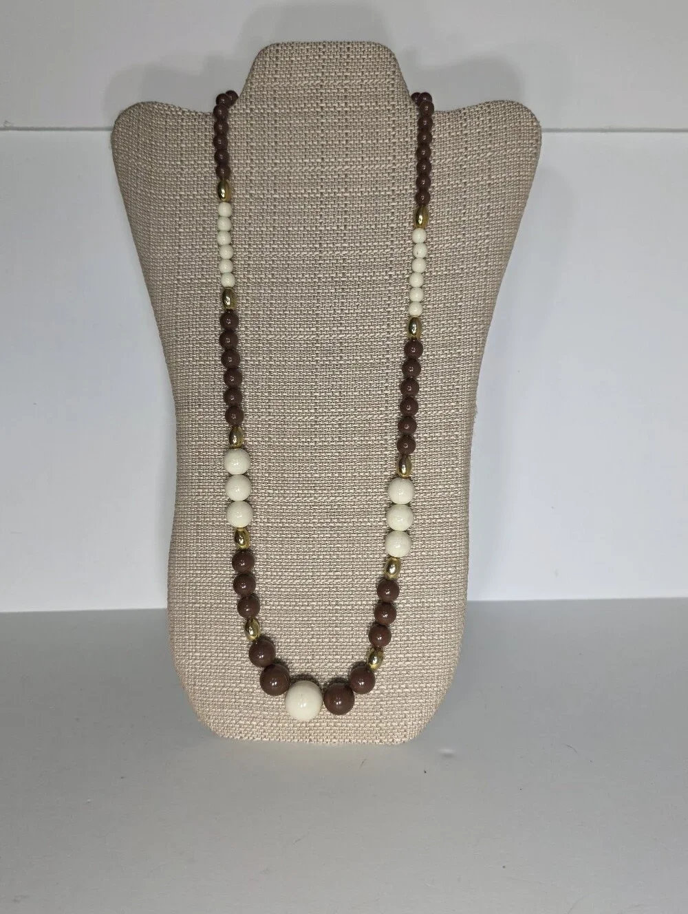 Vintage Neutral Beige and Brown Beaded Necklaces Set Of Two Necklaces